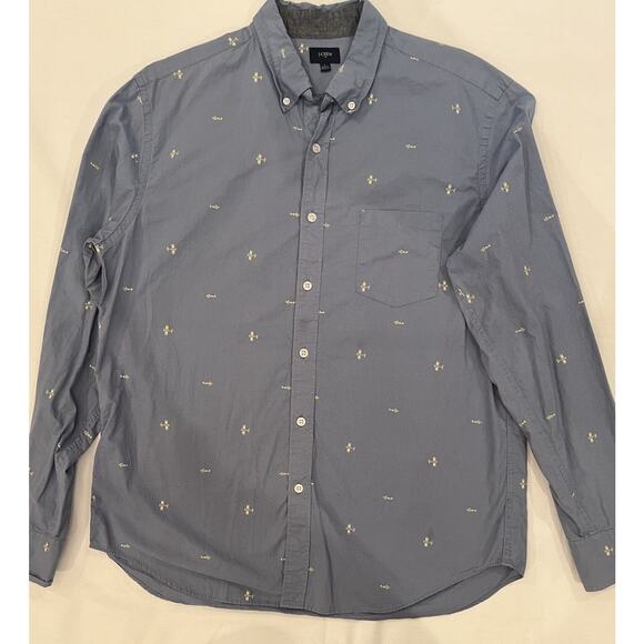 J.CREW Button Down Blue Air Plane Print Long Sleeve Men's Shirt Size L - Picture 1 of 6